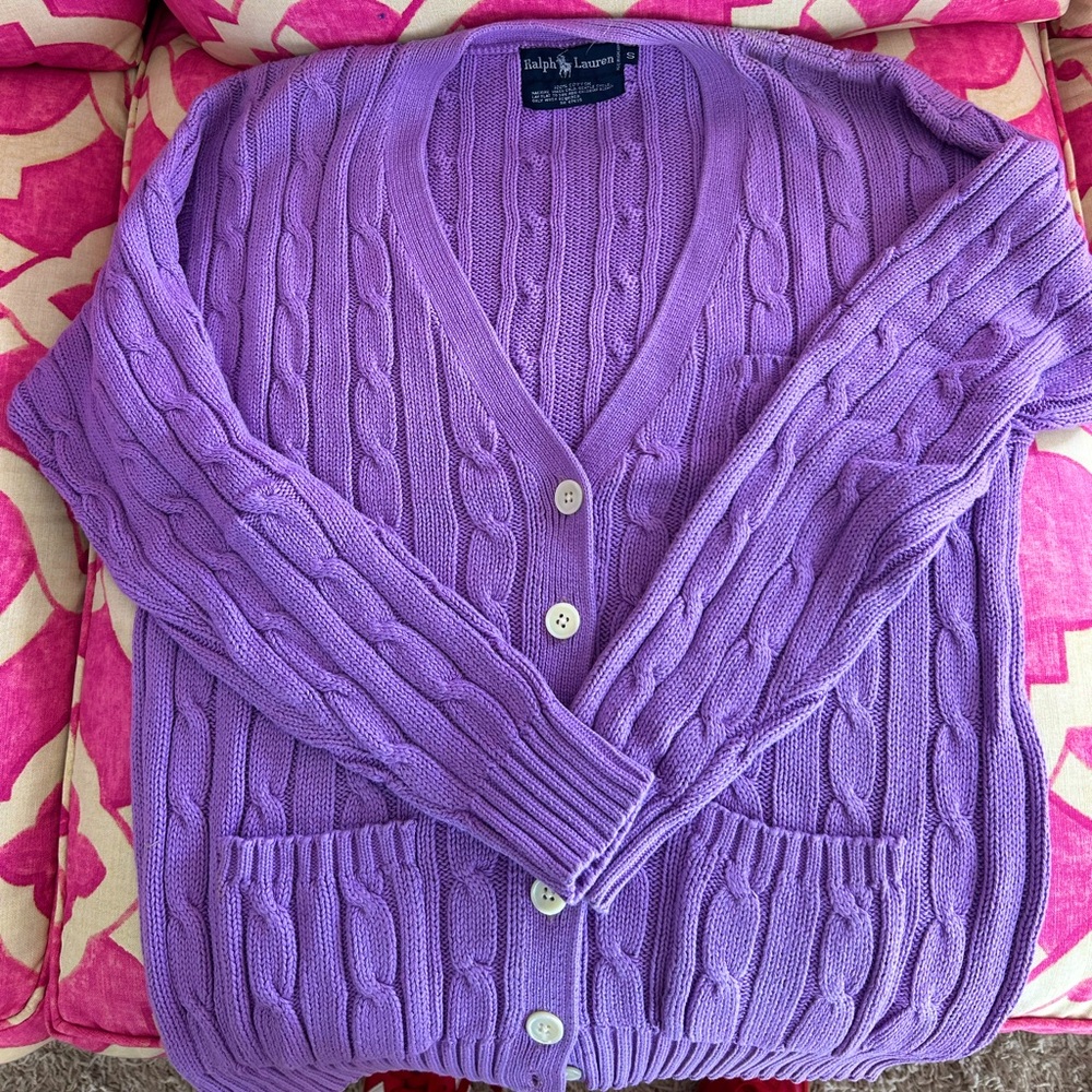 Ralph Lauren Women’s Lavender Cable-Knit V-Neck Cardigan And Polo